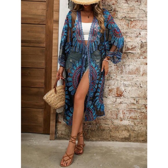 New to Posh C 🔆| Euro Style Mar Azul Kimono Swim Coverup with Long Sleeves - Picture 4 of 10